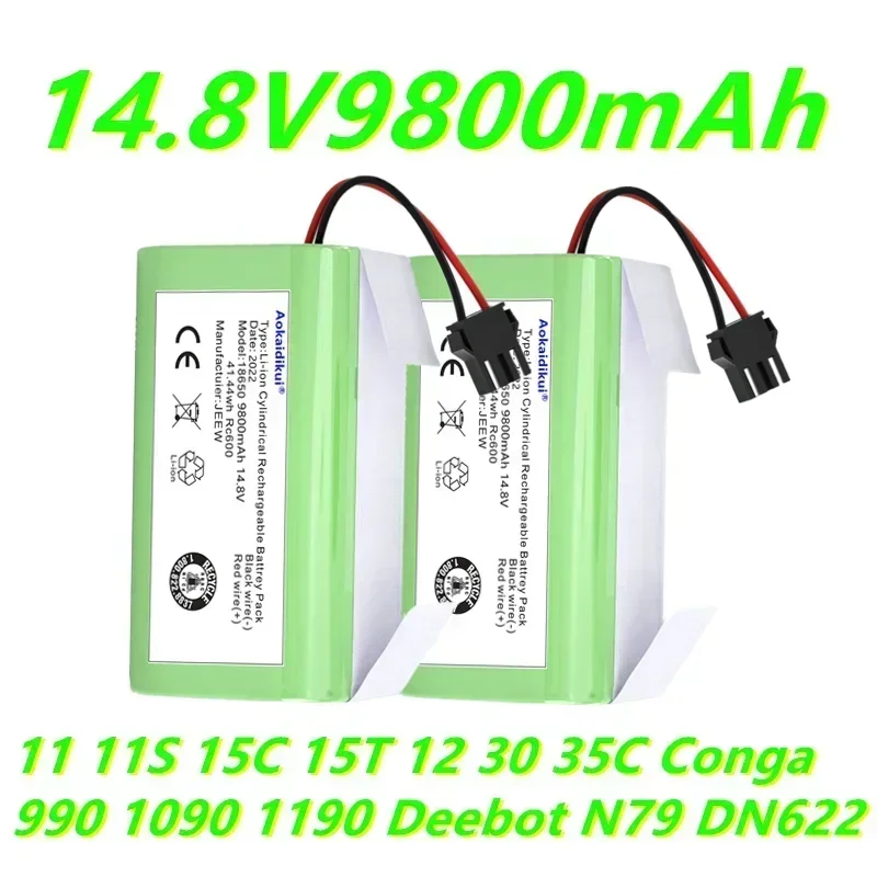 

14.8V 9800Ah Li-ion Battery Compatible with Eufy RoboVac 11 11S 15C 15T 12 30 35C Conga 990 1090 1190 Deebot N79 DN622