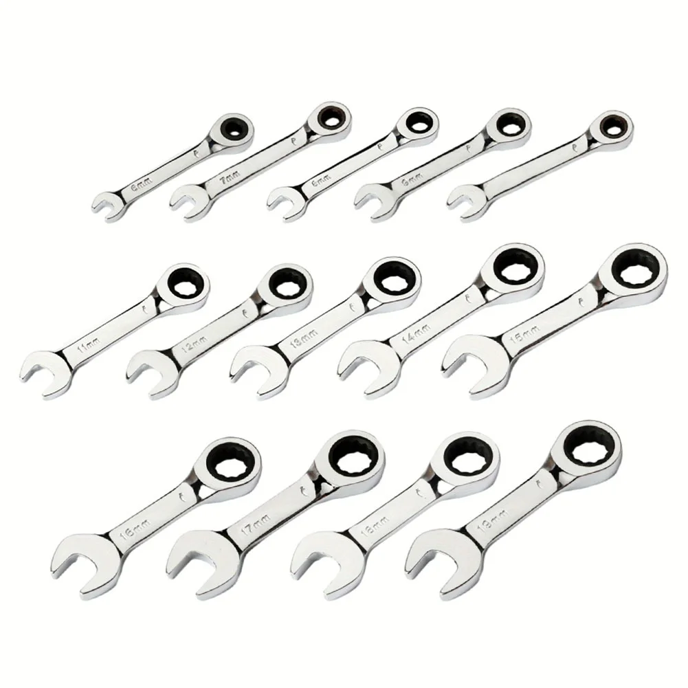 1pc 6-19mm Ratchet Socket Wrench Spanner Short Handle 72 Tooth Reversible Combination Single Wrench Open Box End Multi-to