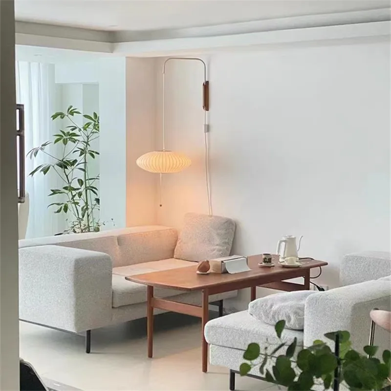 Nelson bubble Wall Light Design japanese rotating lamp Hand woven Silk lamp for hallway Decorative Bedside bedroom reading lamp 5