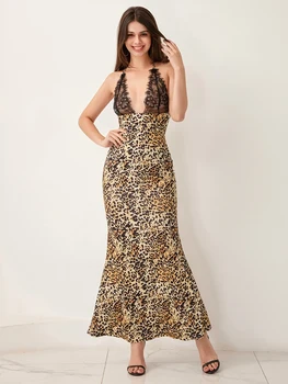 Women Sling Dress, Sleeveless Backless Flower/Leopard Print Summer Long Dress for Cocktail Party 4