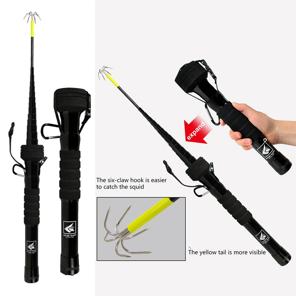 

Squid Gaff Telescopic Fishing Hooks Squid Jig Gaff With Free Carry Carabiner Telescopic Six Hooks Corrosion Preventive Hooks