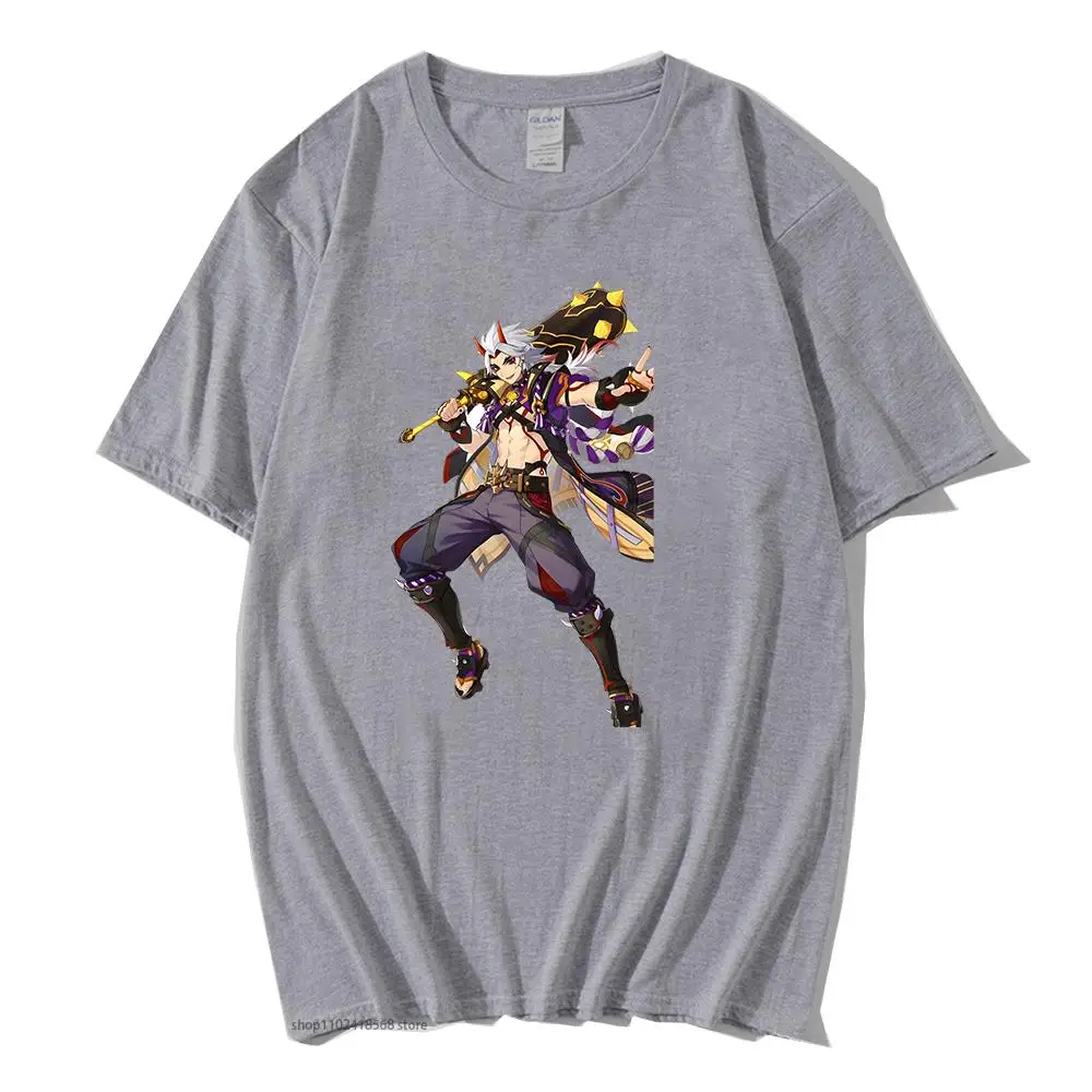

Arataki Itto Tshirt Hot Game Genshin Impact T-Shirts Summer Women Clothing Men Streetwear 100%Cotton Casual Cartoon Graphic Tops