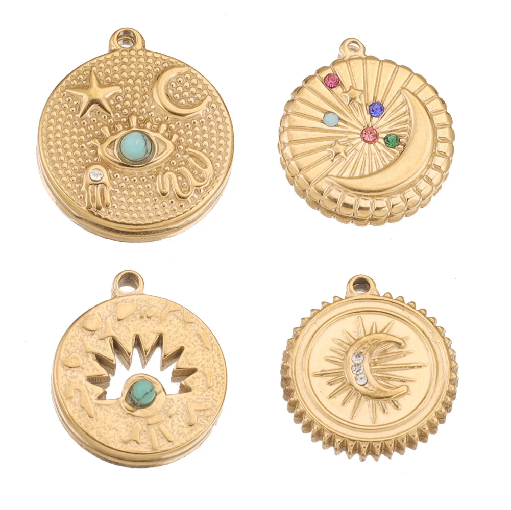 5pcs Stainless Steel Plated Gold Star Moon Starry Sky Turquoise Charm Pendants for DIY Connectors Dangle Anklet Necklace Making