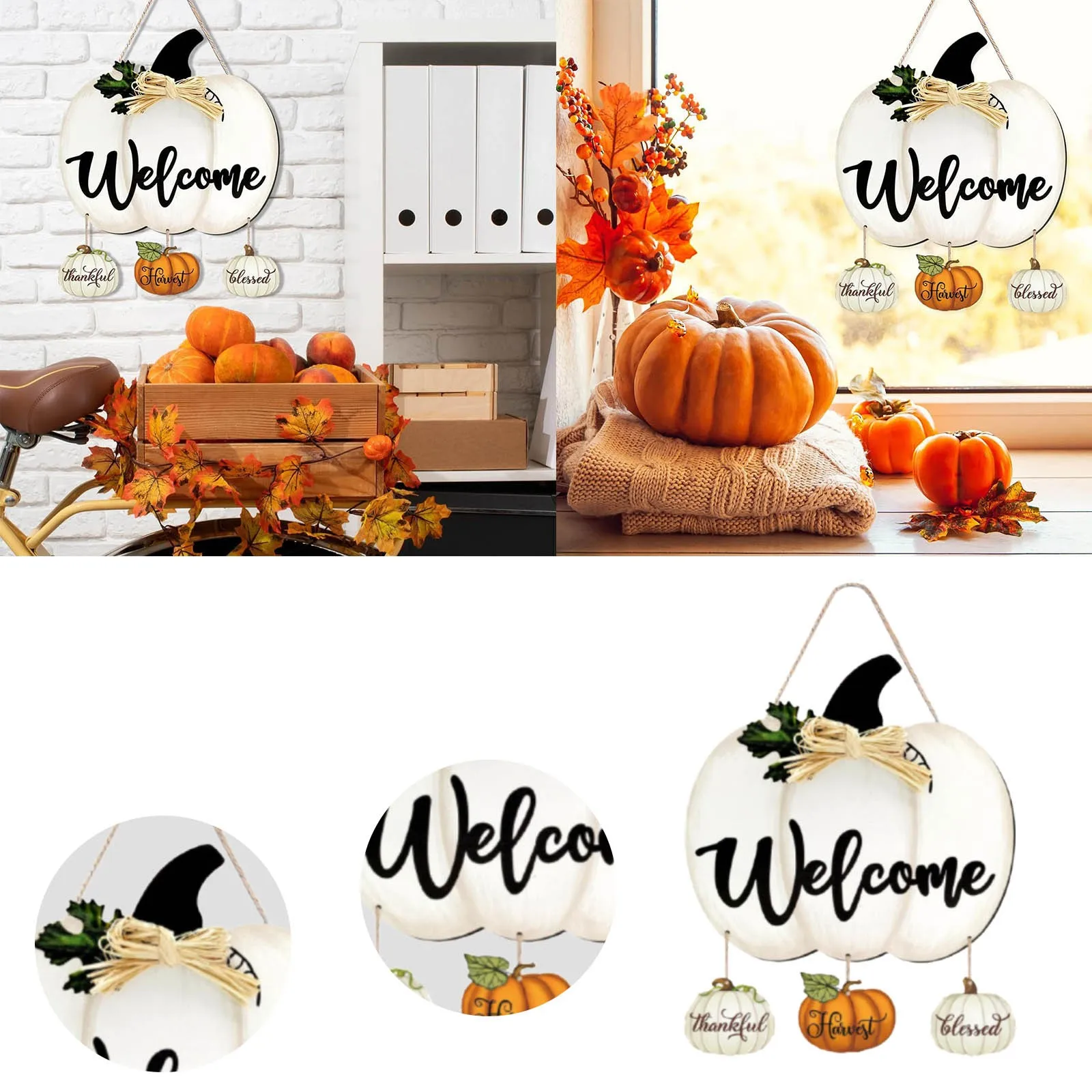 Halloween Pumpkin Wooden Round Crafts Hanging Sign Creative Decoration Be Our Guest Door Sign Bathroom Storage Wall In Mahogany