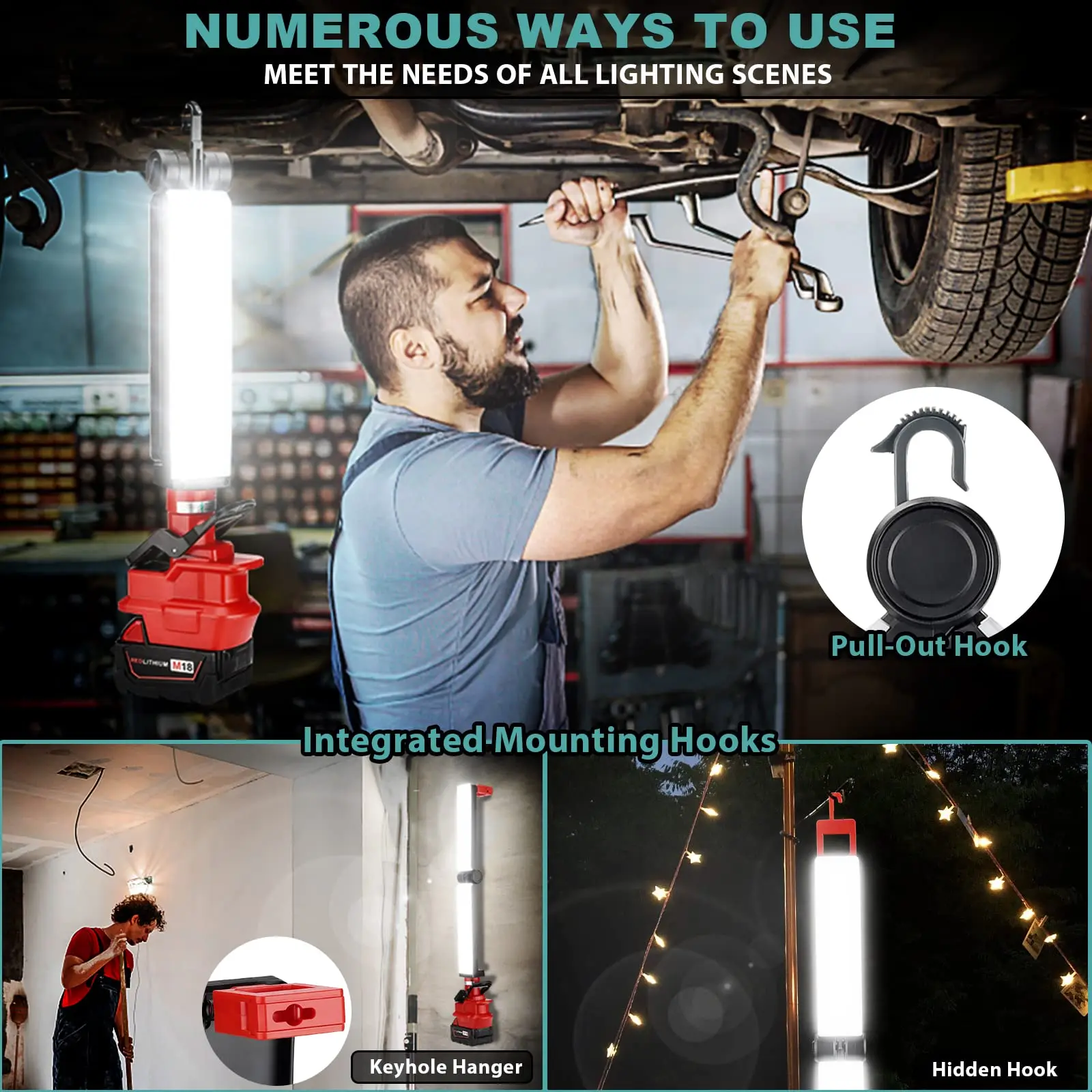 Cordless LED Work Light for Milwaukee M18 18V Battery 30W 2400LM Flood Light Out