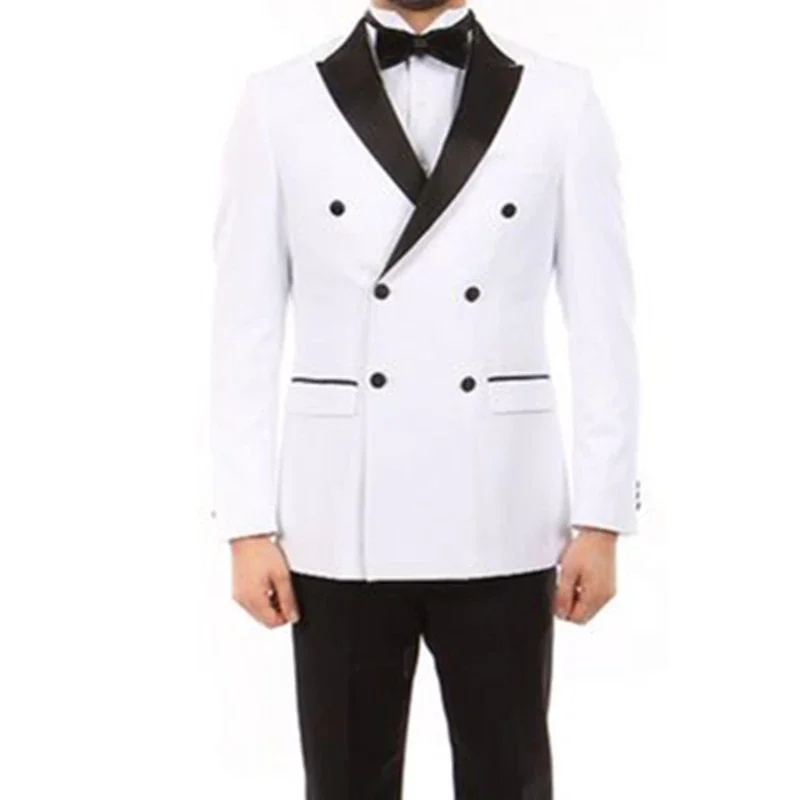White Jacket Black Pant Peak Lapel Formal Wedding Suit For Men Groom Tuxedo Prom Slim Fit Blazer High Quality Custom 2 Piece Set