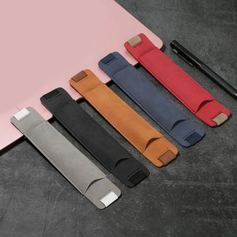 Pen Bag Pencil Case Elastic Buckle Pen Clip Pu Leather Holder Portable Lightweight Office Meeting Supply Hot Sale 18*3.5cm