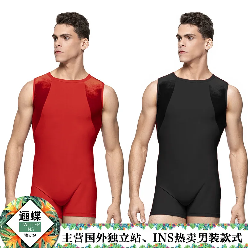 Summer Men Sexy Plus Size Rompers Playsuits Tight Glossy Dance One-piece Catsuit Sports Jumpsuits sexy smooth tight high elastic soft see through bodysuit adult club dance rompers zipper open crotch oil glossy jumpsuits women