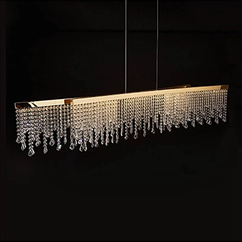 

Nordic designer minimalist modern hotel villa light luxury dining table crystal lamp high-end tassel long restaurant chandelier