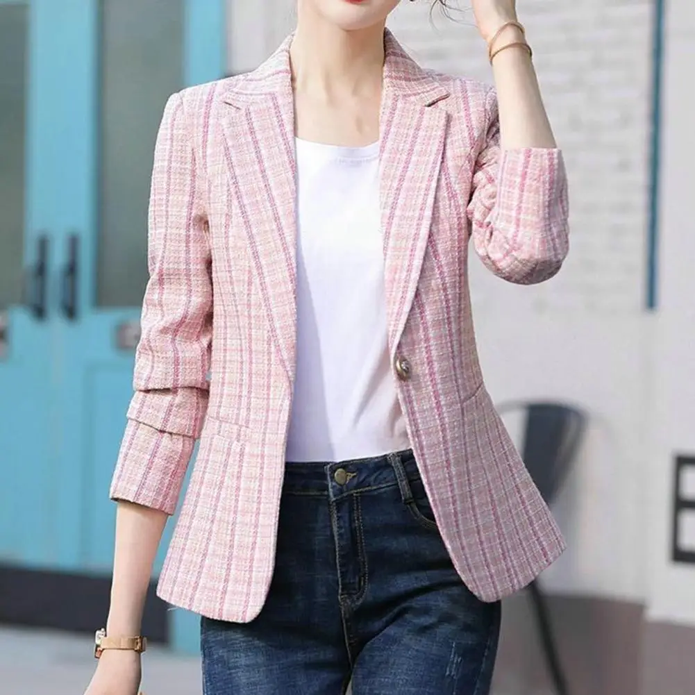 

Women Spring Coat Contrast Color Women Blazer Anti-wrinkle Autumn Coat