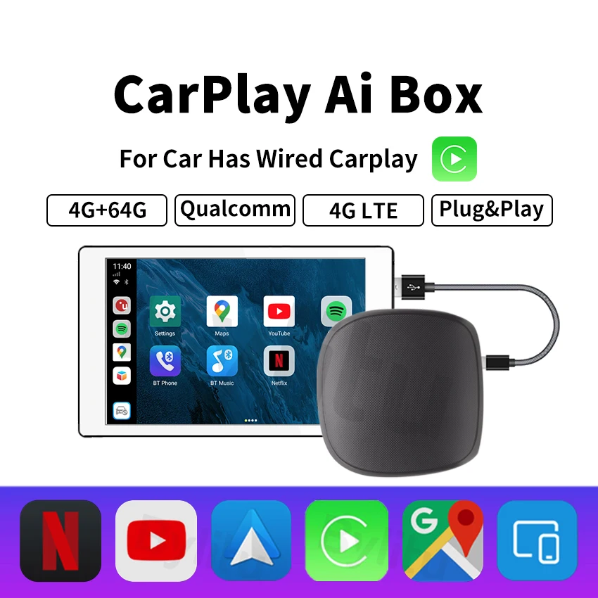 CarPlay Mini Ai Box Android Qualcomm 4G + 64G подключи и работай проводной к беспроводной для Audi Benz