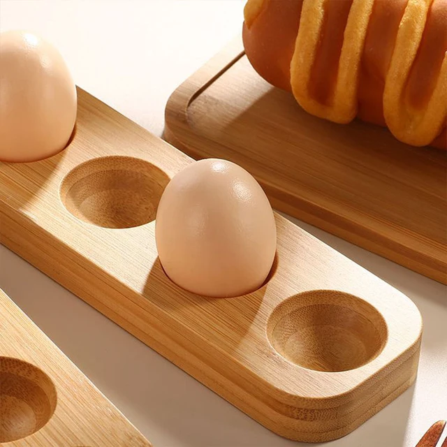1 caja de almacenamiento de huevos creativa, bandeja de madera de bambú, caja de almacenamiento de huevos, soporte para huevos de desayuno para almacenamiento de cocina para refrigerador - Image 4