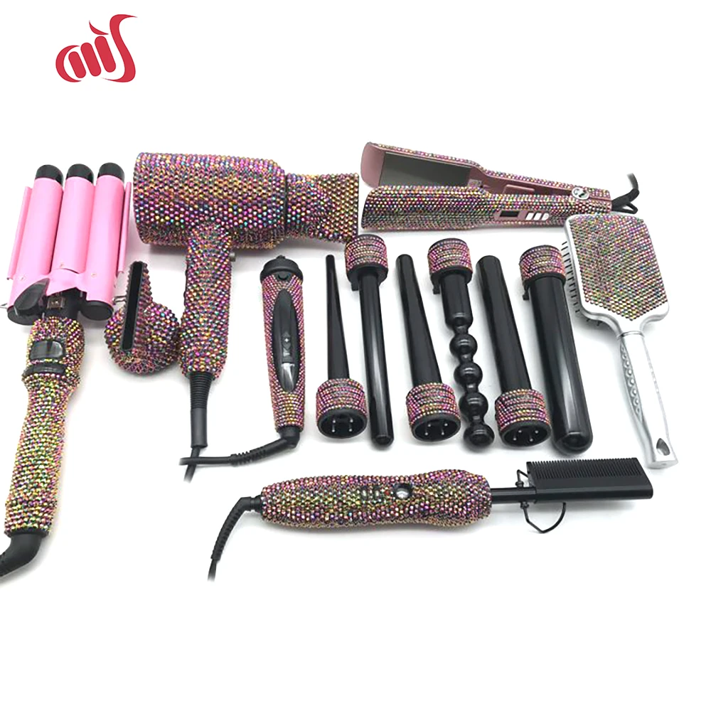 Professional Salon Hot Tools Set Bling hair dryers planchas para el cabello  Ceramic Curling Iron Hair Straightener Hot Comb