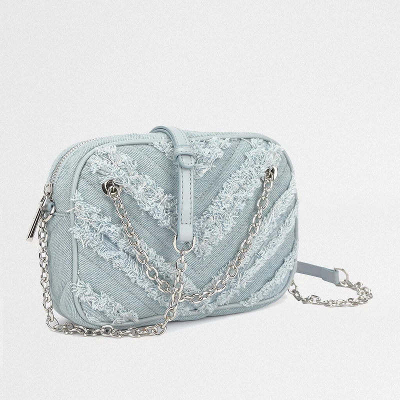 

Женская сумка на цепочке через плечо, Новинка весна-лето-осень 2022, квадратная синяя джинсовая маленькая круглая сумка с диагональным перекрестным крестом