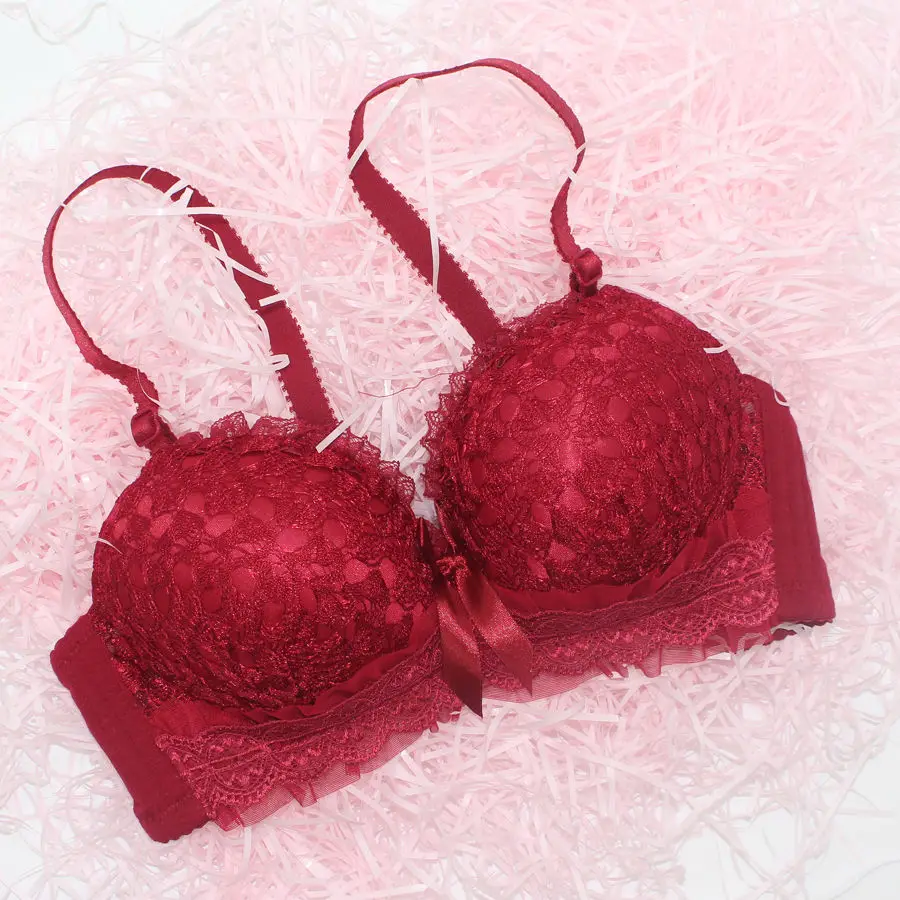 Set reggiseno francese coreano sexy nuovo pizzo raccogliere biancheria intima sottile 3/4 tazza push up regolabile taglia grande 70-85 AB ragazze bianche_voghion.com