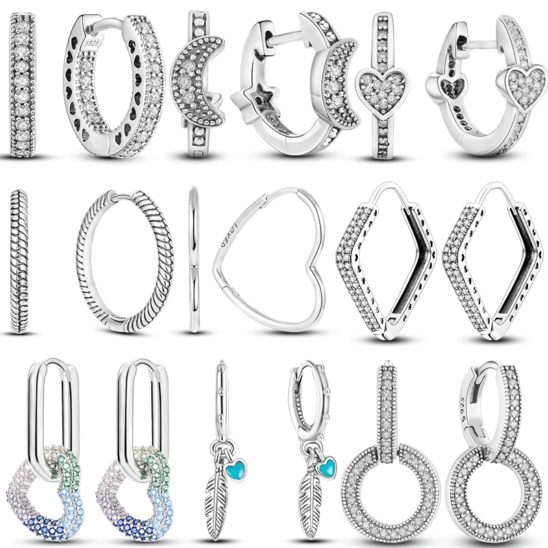 Silver Earrings 925 Sterling Silver Love Feather Earrings Fit Original Charms Hoop For Women girls Stud Earring Fine Jewelry Gifts