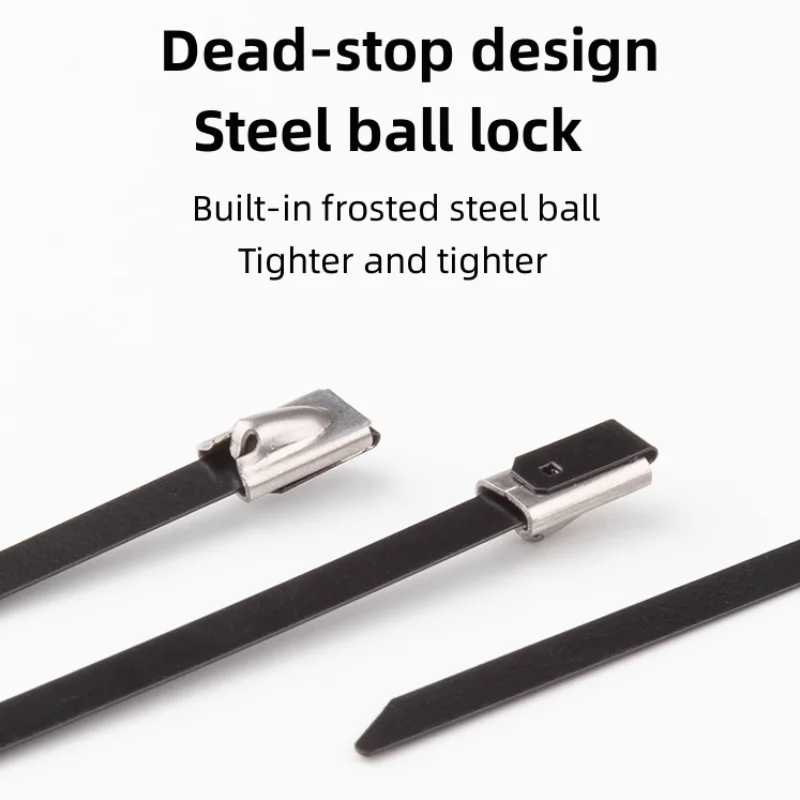 Cable Ties 10-100 Pcs Stainless Steel Metal Black Coated Locking Multifunctional