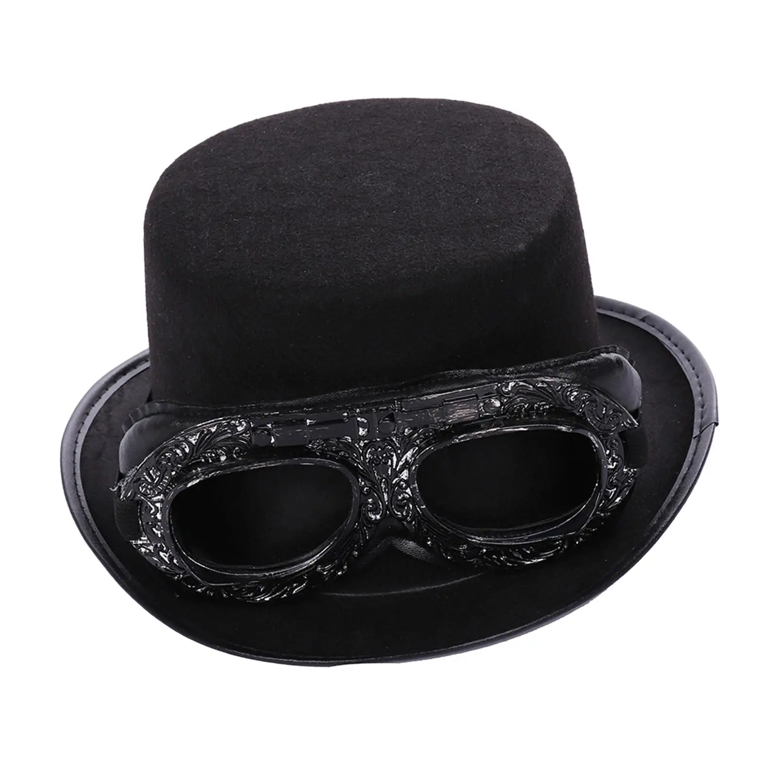 Deluxe Black Steampunk Top Hat With Goggles Classic Punk Costume Top
