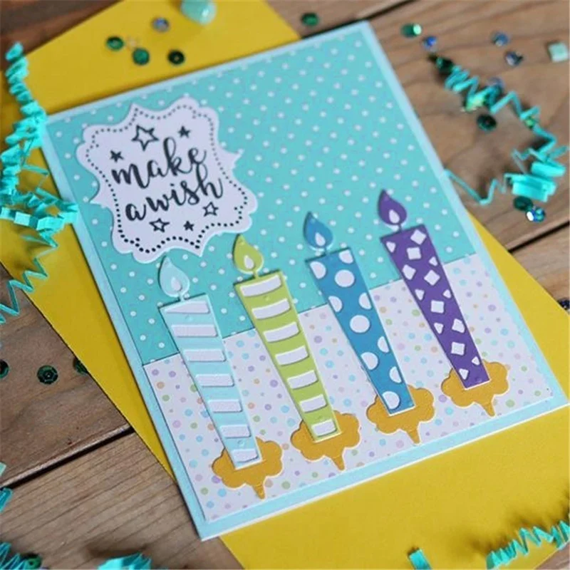생일 캔들 금속 커팅 다이 스텐실 DIY 스크랩북 앨범 스탬프 종이 카드 엠보싱 장식 공예