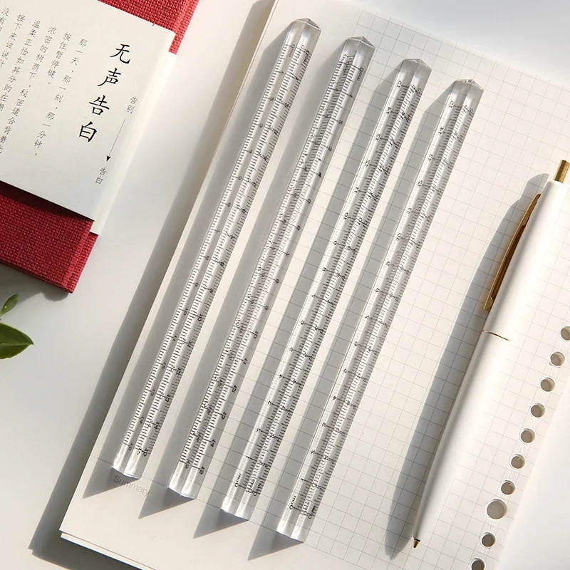 Triangle Ruler Straight Ruler 15cm /20 Cm Simple Transparent Triangular Straight Ruler Kawaii Tools Stationery Cartoon Drawing Gift Office School Measuring