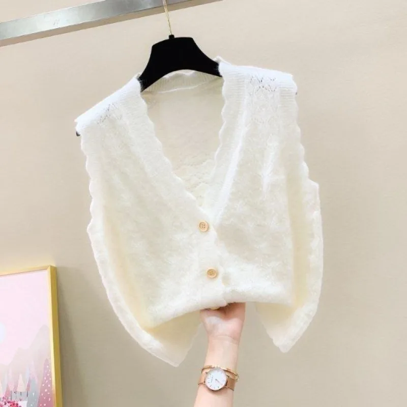 

2024 New Solid Color Vest Women Spring and Autumn V-neck Knit Vest Fashion Vintage Sweater Vest V-neck Single Breasted Cardigan