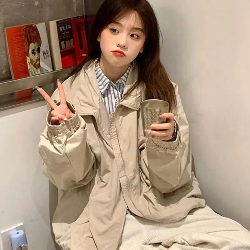 

Deeptown Vintage Women's Windbreaker Jacket Japanese Oversize Female Varsity Bomber Jacket Streetwear Harajuku Fashion Outerwear