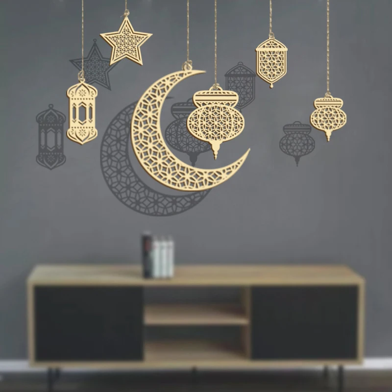Eid 무바라크 나무 펜던트 장식, 라마단 카림 선물, 가정 Eid 무슬림 파티 장식, Eid 무바라크 용품