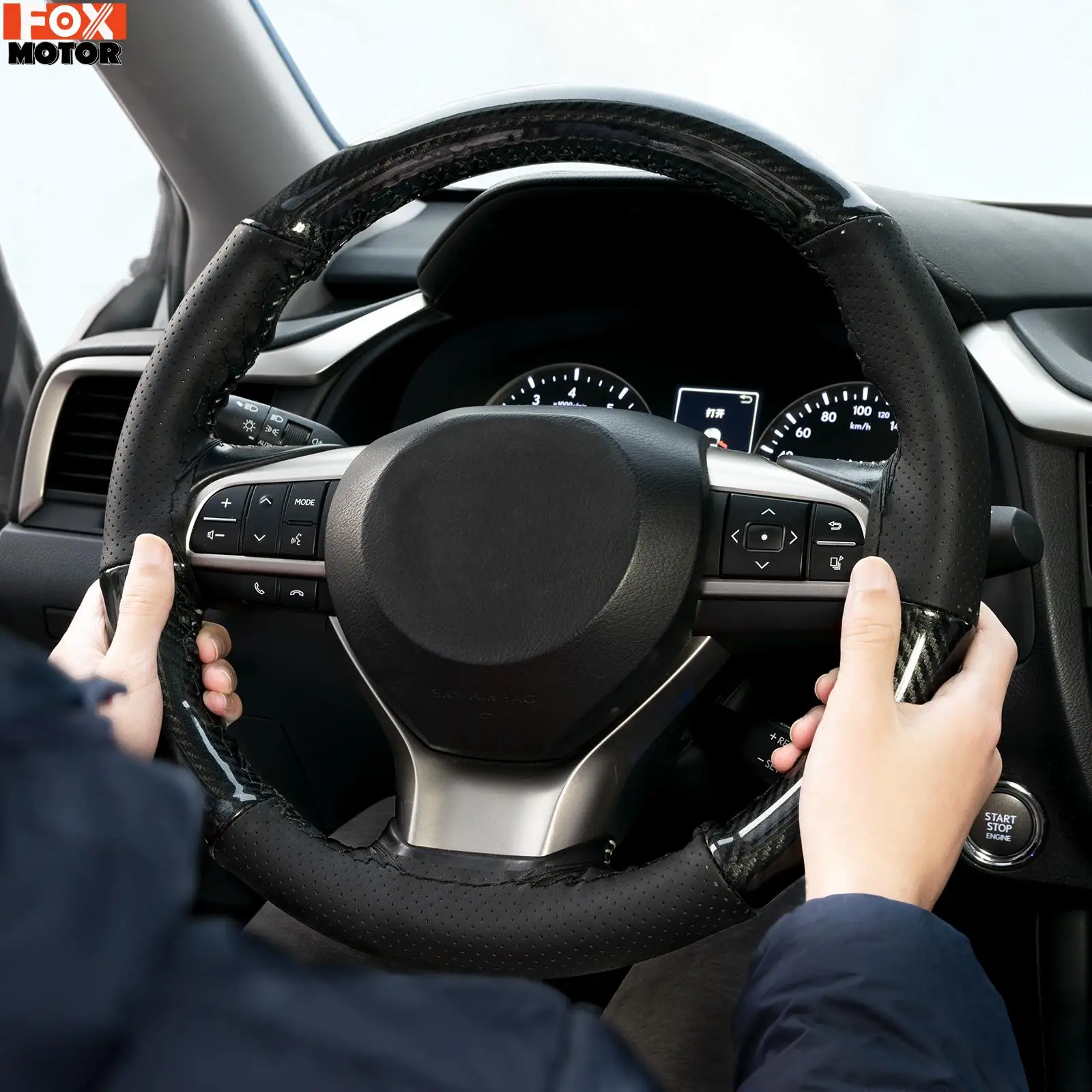 탄소 섬유 가죽 브레이드, VW, BMW, 닛산, 포드, 도요타용, DIY 자동차 핸들 커버, 바늘 스레드 포함, 15 인치, 38cm