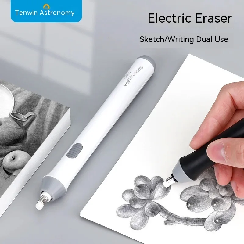 

Tenwin Adjustable Electric Rubber Eraser With Rubber Refills Battery Power For Sketch Drawing Erasing School Stationery Supplies