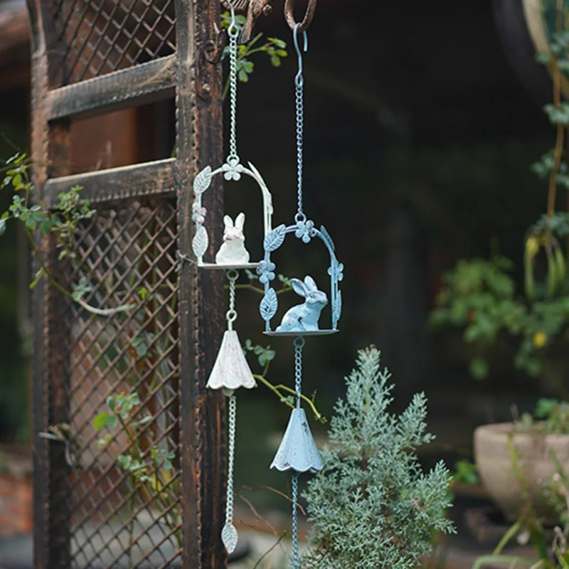 Retro Rabbit Wrought Iron Wind Chimes Garden Decoration