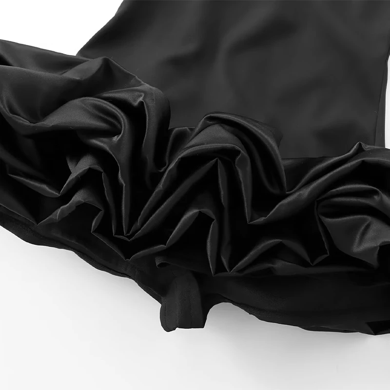 Vestido corto sexy con lentejuelas Y2K y volantes para mujer, elegante, sin espalda, cuello redondo, manga larga, negro, ajustado, para fiesta de otoño