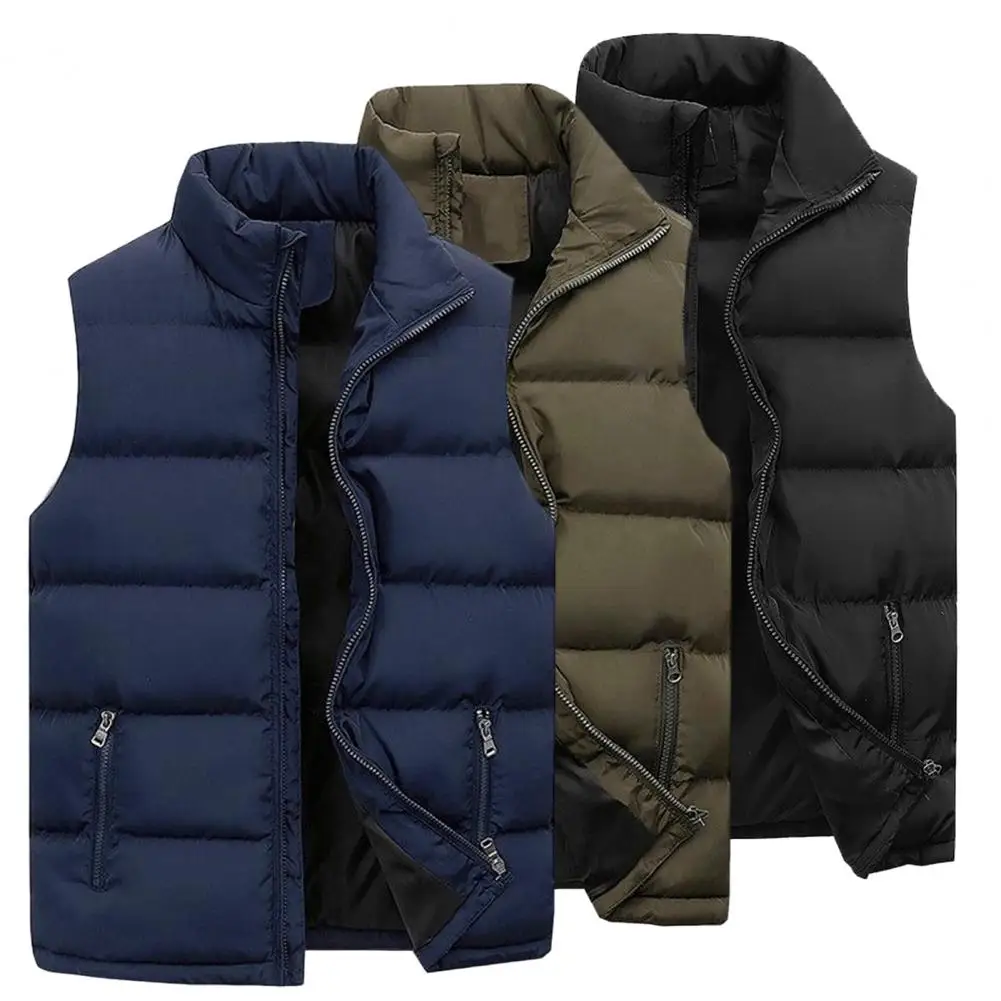 Sleeveless Vest Mens Autumn Warm Sleeveless Jackets Zipper Cotton Padded Thicken Cold Proof Plus Size