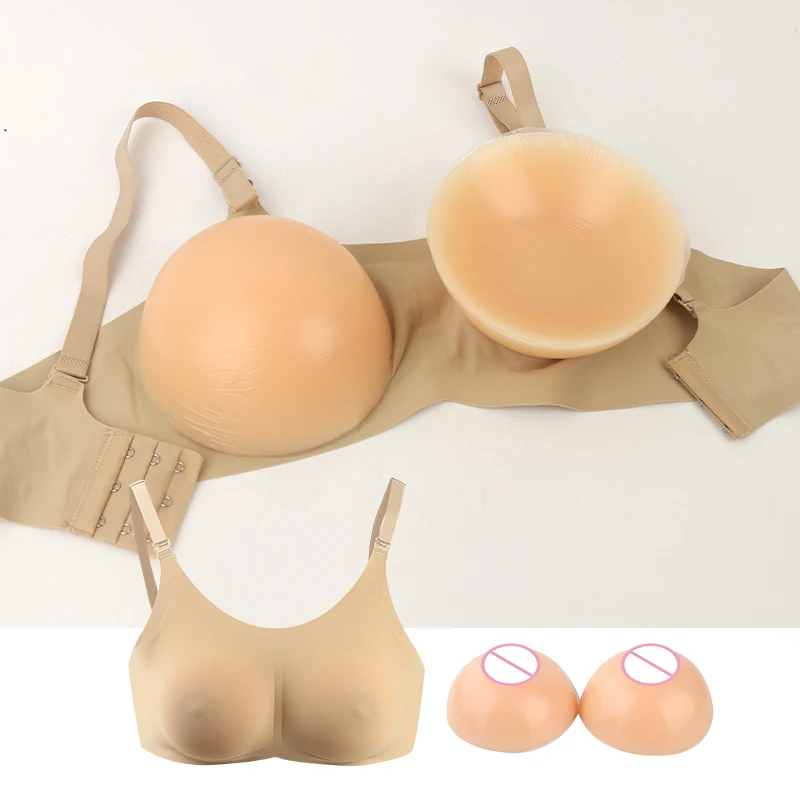 Round Shape Silicone Fake Breast Forms Push Up Seamless One Piece Bra For Crossdresser Shemale
