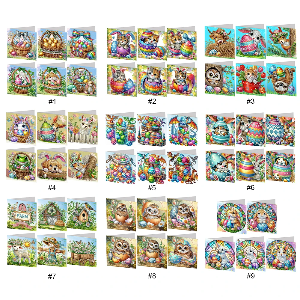 6Pcs Easter Egg DIY Diamond Painting Card Rhinestone Painting Card Kit Diamond Greeting for Holiday Party Favors