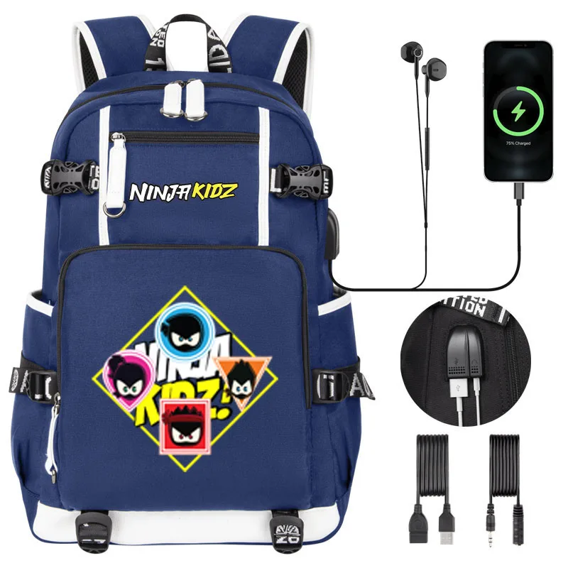 NinjaKidz Cartoon Children backpack School bag USB Men Women