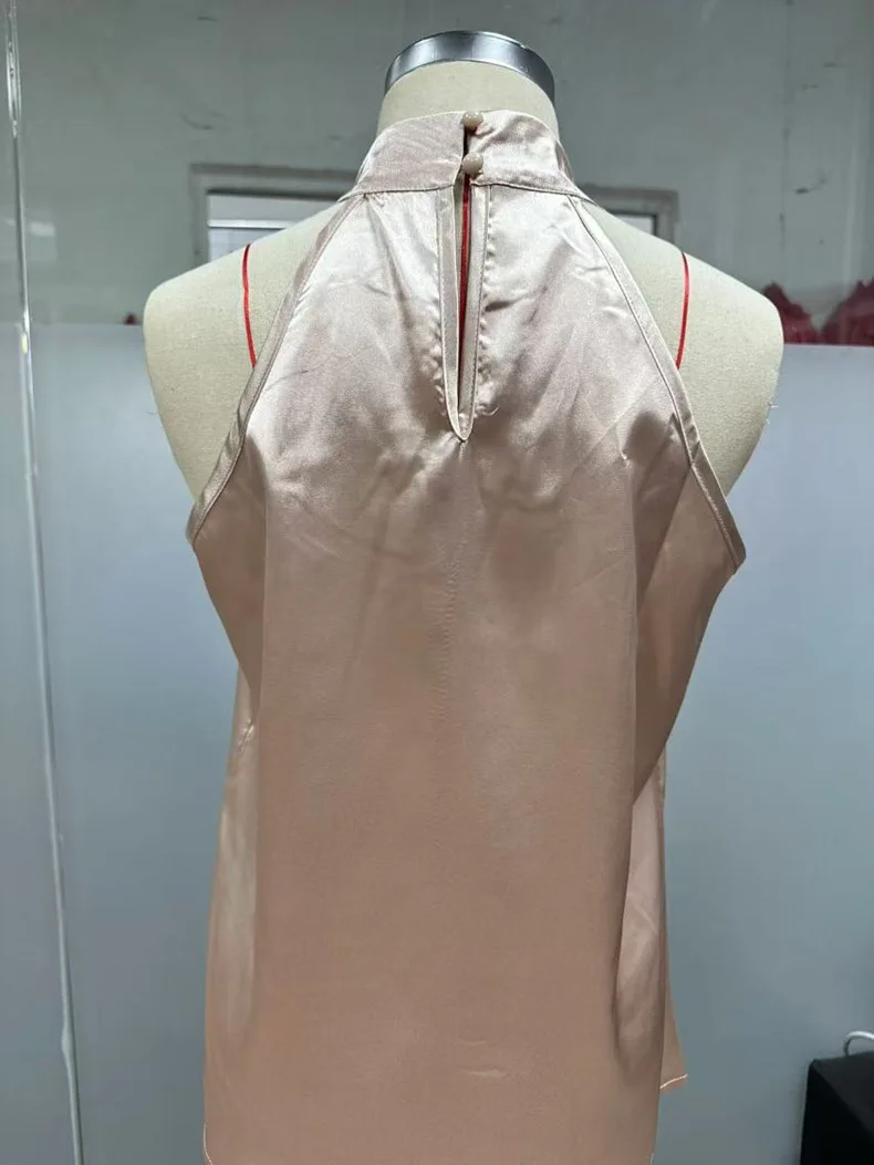 2025 Summer New Women's Vest Halter Neck Satin 20 Colors Sexy Elegant Fashion Top Office Turtleneck Sleeveless Shirt