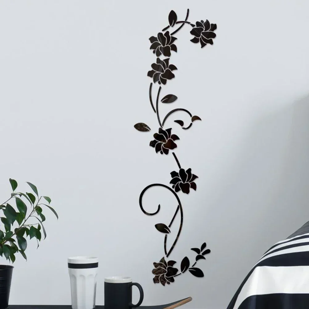 Wall Sticker Mirror Wall Sticker Acrylic Wall Sticker 1 Set 3d Acrylic Flower Vine Wall Sticker Mirror Door Living Room Bedroom Decal DIY Decor