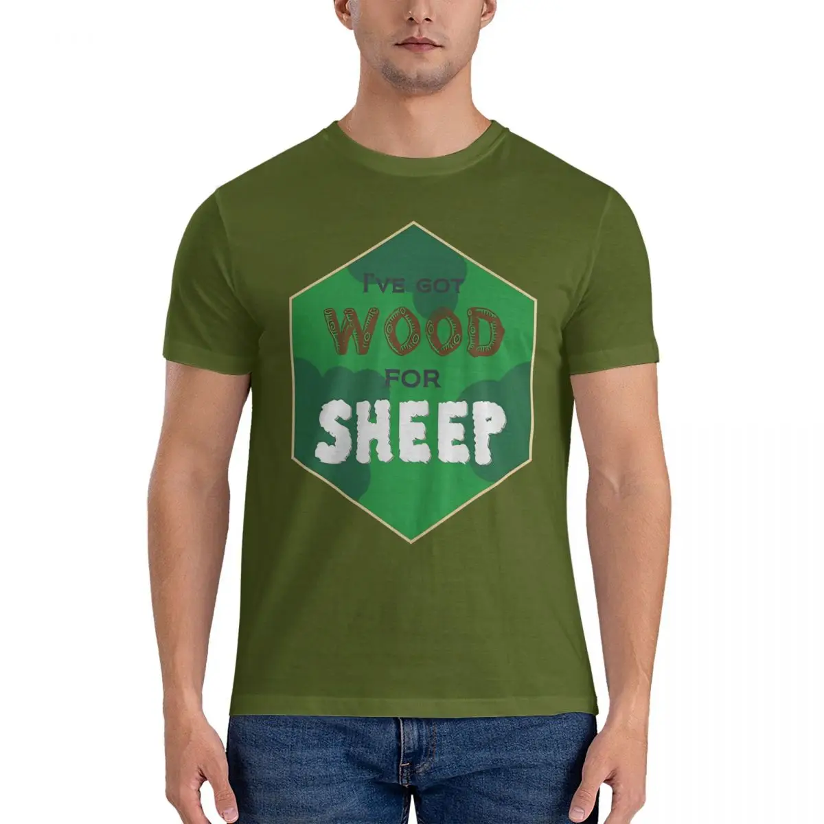 thumbnail image 1 of Camiseta "Wood For Sheep" de algodón puro para hombre, informal, cuello redondo, manga corta, C-Catan, 1 of 7