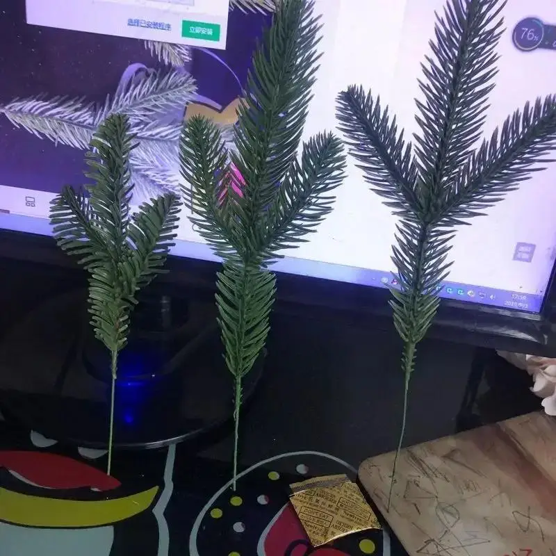 10Pcs Artificial Simulation Pine Branches Christmas Tree Accessories DIY New Year Party Decorations Xmas Ornaments Kids Gift