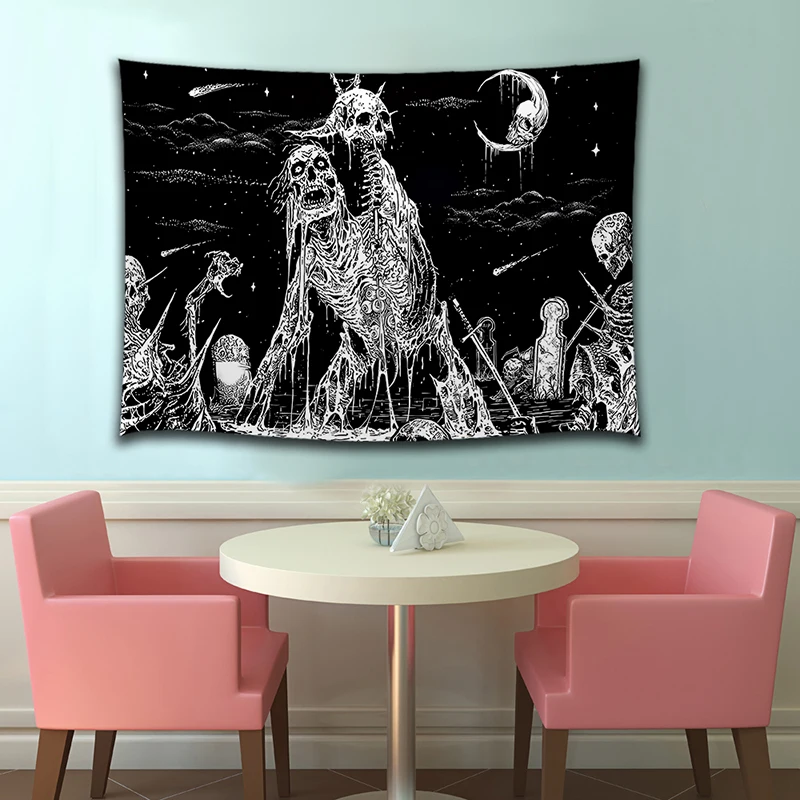 

Moonlit Night Horrible Skeleton Man Printed Tapestry For Wall Hanging Cloth Living Room Bedroom Independent Room Decoration