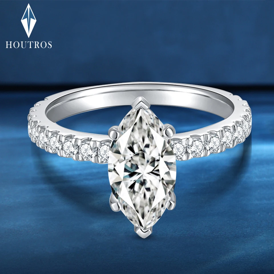2Ct Marquise Cut Moissanite Ring 6*12Mm D Color Vvsi Diamond Rings S925 Sterling Silver Fidanzamento Promessa Gioielli Fede Nuziale