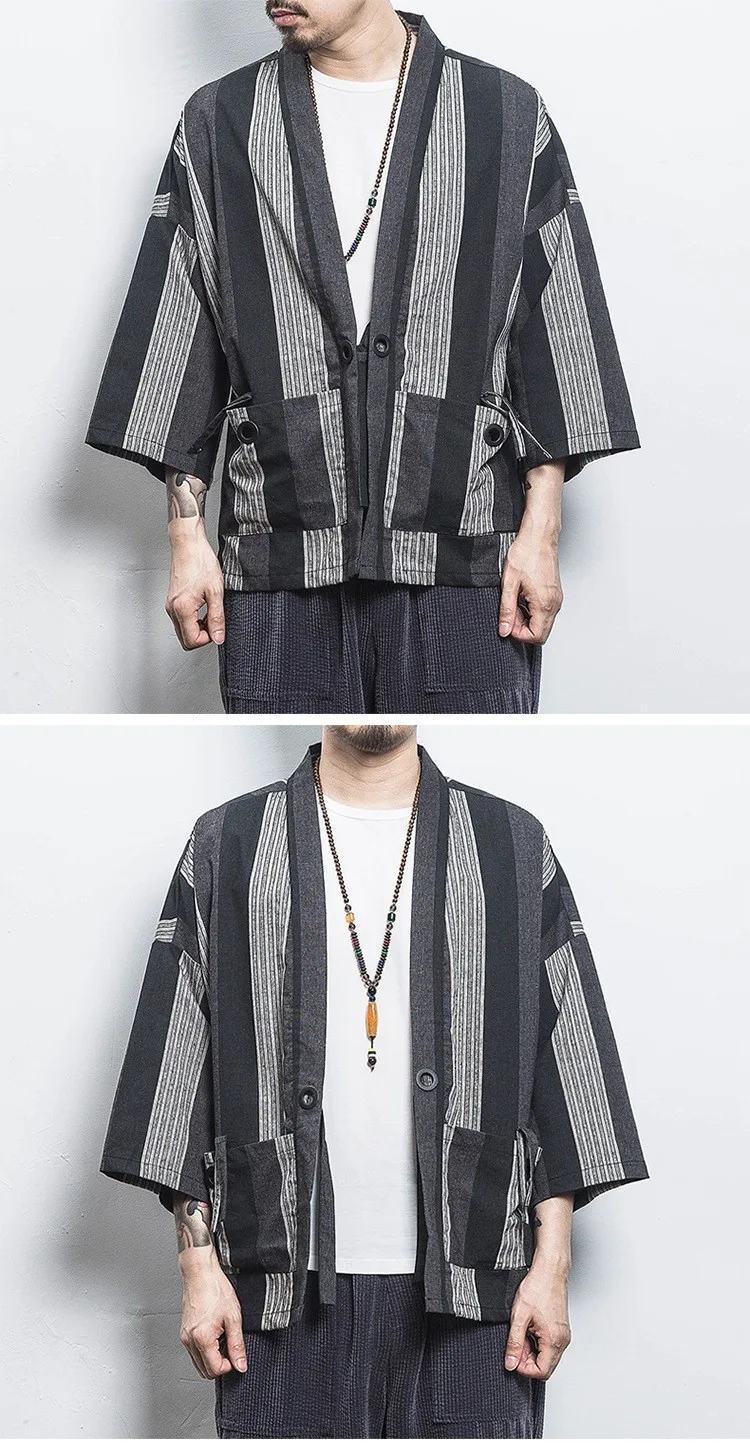Japanese Male Kimono Cardigan Men Harajuku Streetwear Samurai Costume Plus Size Yukata Haori Chinese Style Coat T-shirt 4XL 5XL