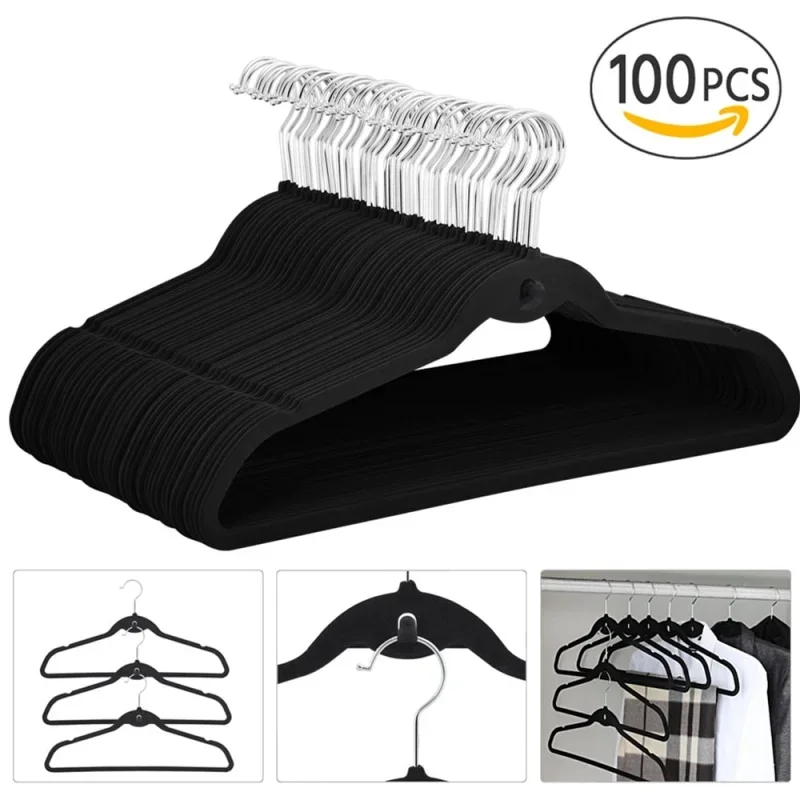 

Easyfashion Non Slip Velvet Clothing Pendants, 100 Pack, Black