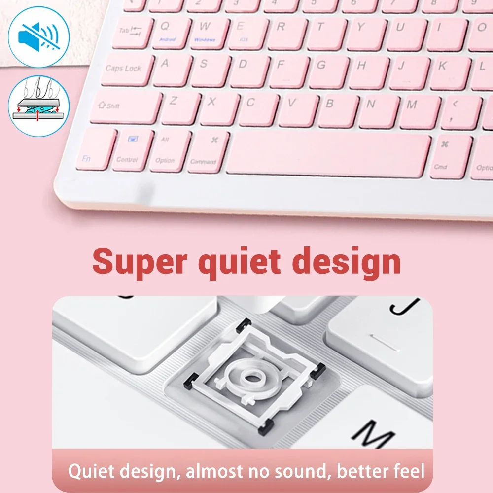 Set mouse e tastiera wireless Bluetooth multicolore compatibile con iOS/Android/Windows, iPad, Xiaomi/Huawei e tastiera silenziosa._voghion.com