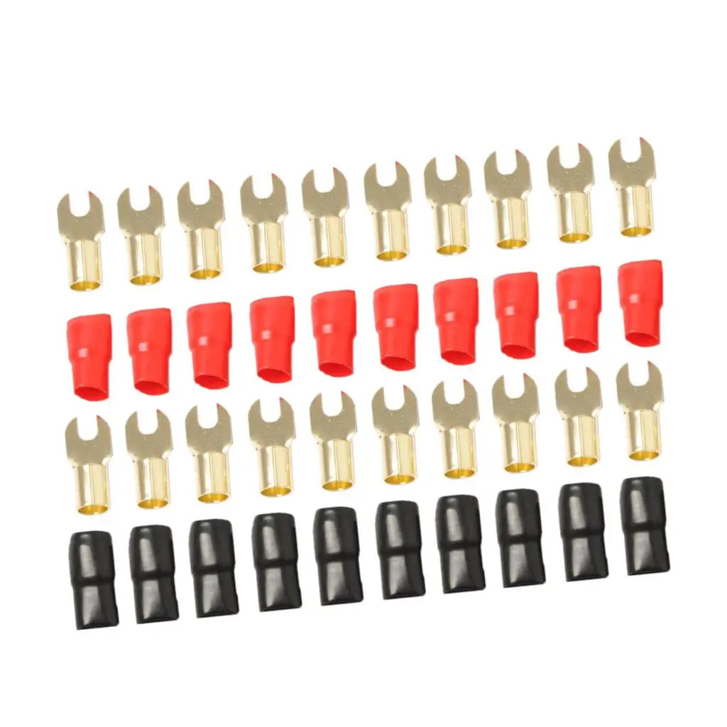 

10 Pairs 8 AWG Auto Audio Power Ground Wire Fork Clamp Plug Brass