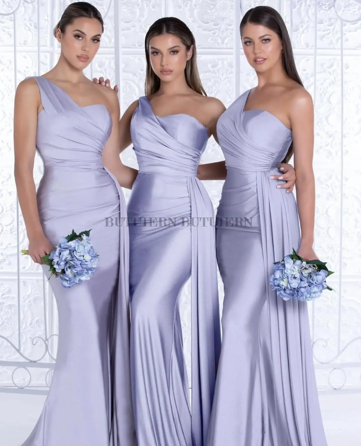 

Mermaid Bridesmaid Dresses Chiffon Sweetheart One Shoulder Pleats Floor Length Maid Of Honor Dress