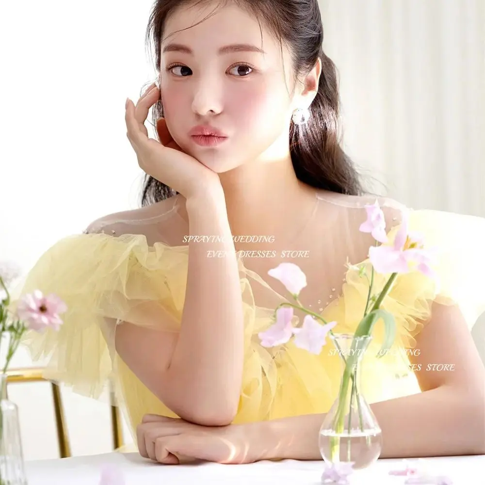 Wedding Party Dresses Bridal Gown Off the Shoulder Illusion O Neck Korea A-line