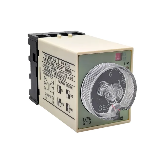 ST3PA-A/B/C/D/E/F/G Time Relay With Base Socket Power On Time Delay 8 Pins Off Delay Timer Relay AC 220V DC12V 24V 1