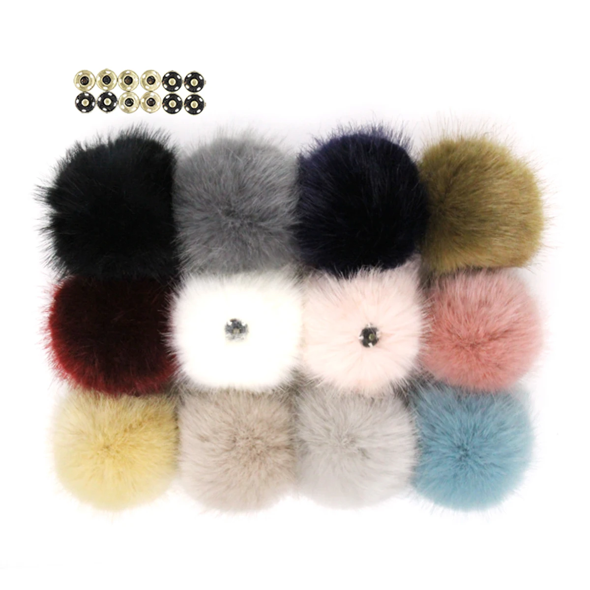 

Furling 12PC 10cm DIY Handmade Faux Mink Fur Pom Pom Ball With Buttons for Beanie Hats Crafts Keychain Key Ring Accessories