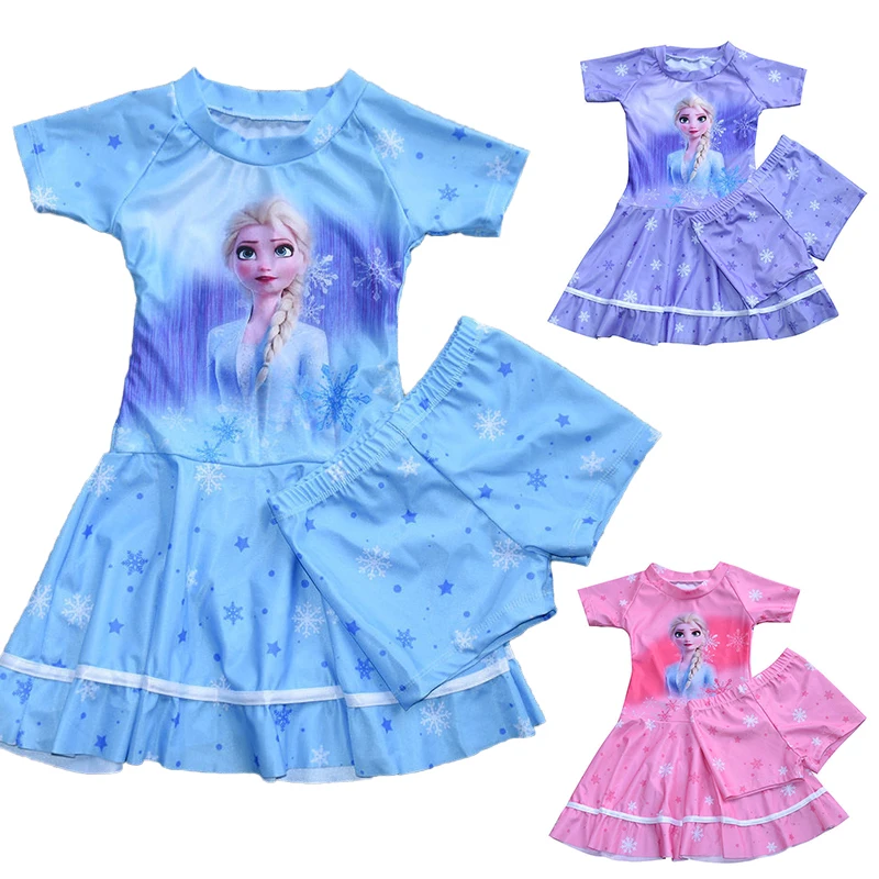 

Disney Swimsuit for Girl Frozen Princess Elsa Cosplay Cartoon Bathing Suit Two Pieces Swimwear Beach Wear Set Toys Children Gift